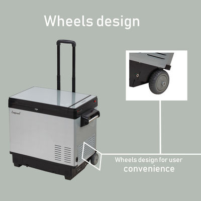 車用の冷蔵庫の冷蔵庫を車輪で動かす
